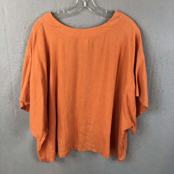 Pla Net Shirt Womens One Size Orange 100% Linen Crop Top Lagenlook  Coastal - Picture 2 of 16